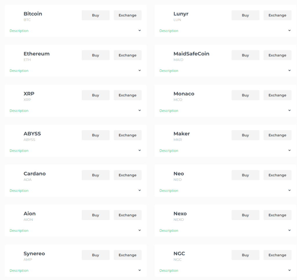 Changelly cryptocurrencies