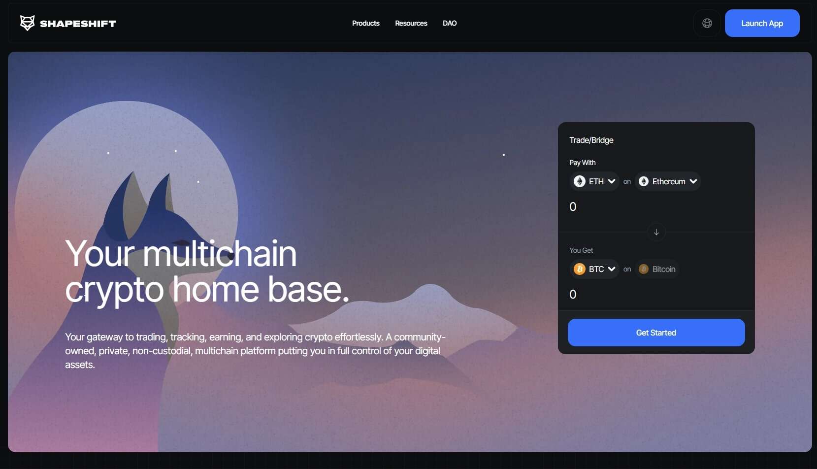 ShapeShift homepage
