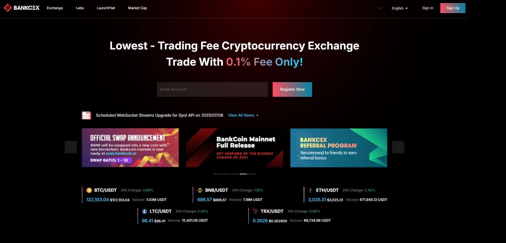 BankCEX homepage
