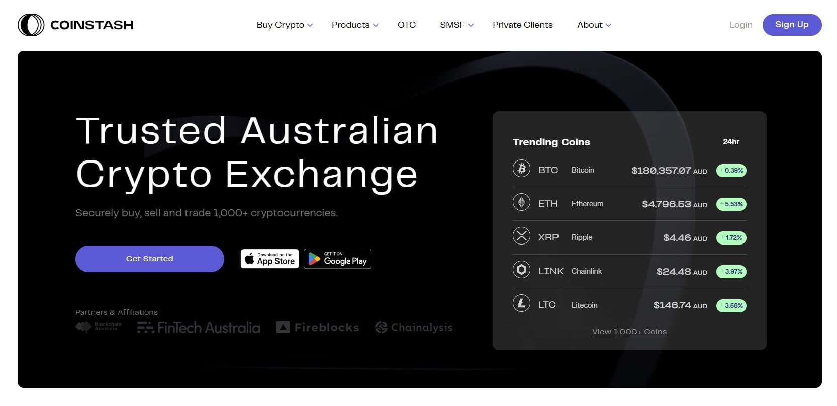 Coinstash homepage