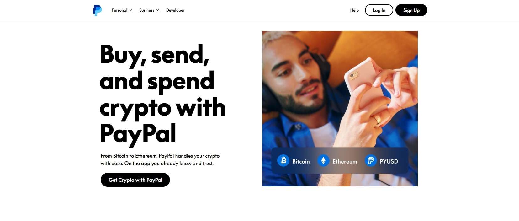 PayPal Crypto homepage