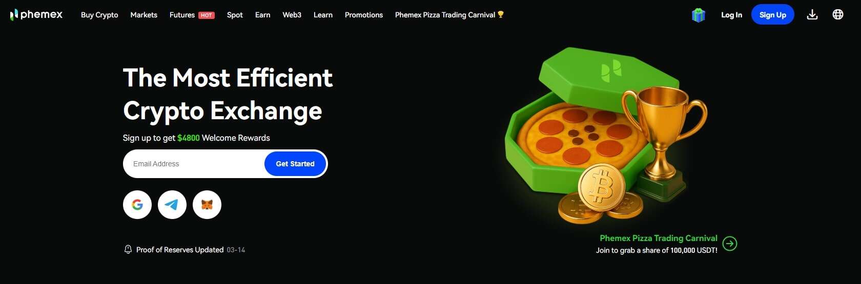 Phemex homepage