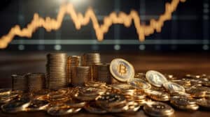 Bitcoins and Gold Coins with Ascending Trend Line