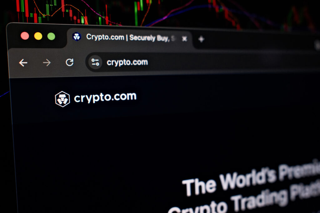 Crypto.com website on a computer screen close-up.