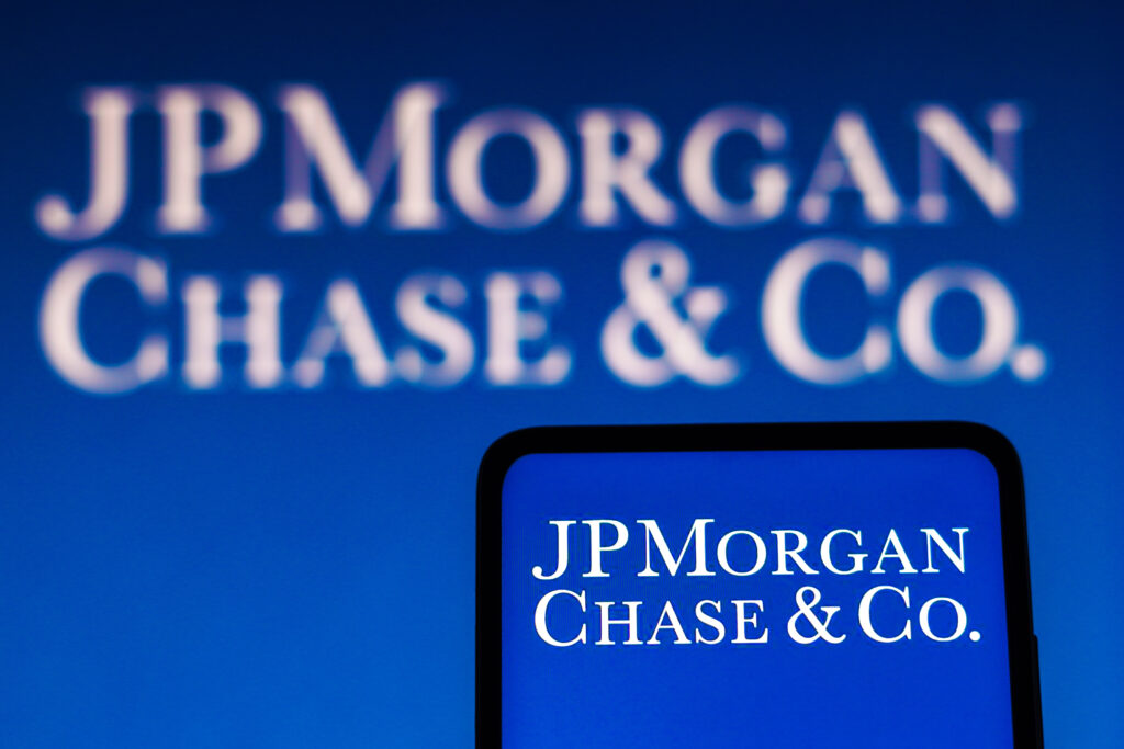 In this photo illustration the JPMorgan Chase & Co logo seen displayed on a smartphone.