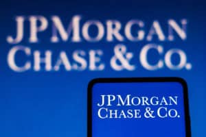 In this photo illustration the JPMorgan Chase & Co logo seen displayed on a smartphone.