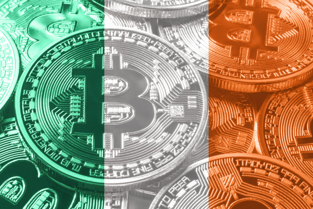 Ireland bitcoin flag, national flag cryptocurrency concept