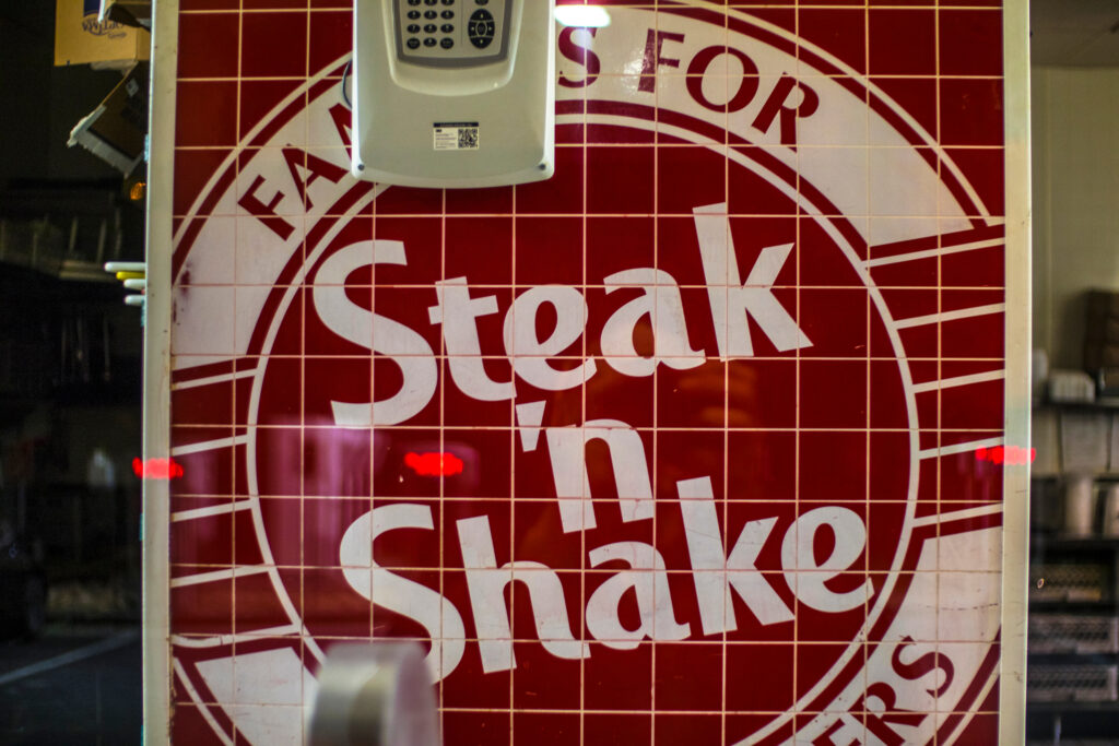 Steak n Shake fast food restaurant wall sign