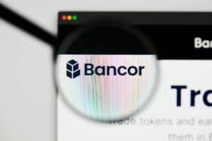 bancor network token - BNT website's hp. bancor network token, BNT coin logo visible through a loope.