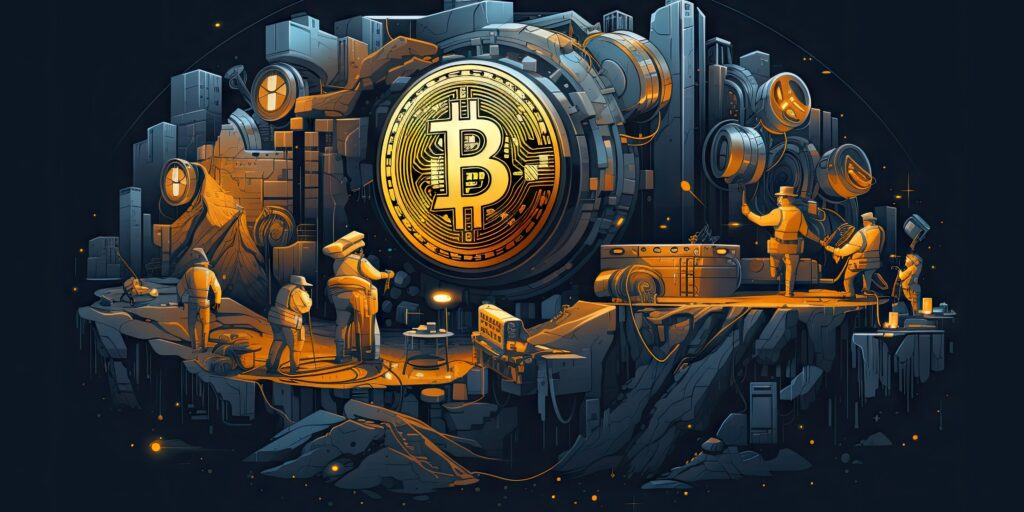 Bitcoin mining concept illustration