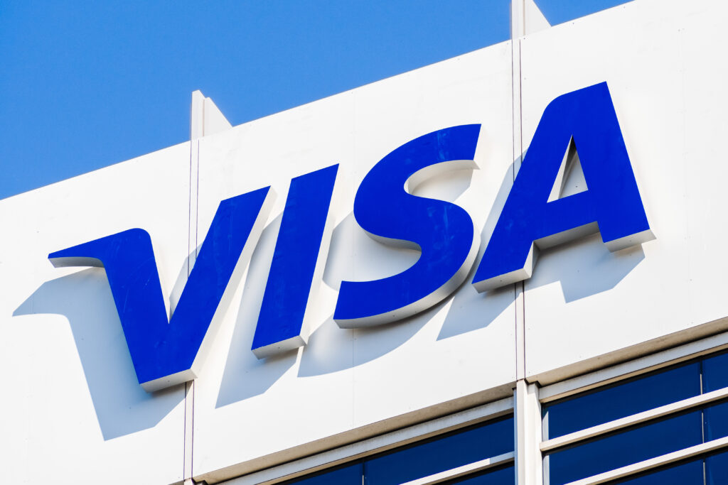 Close up of VISA sign at their global headquarters in Silicon Valley