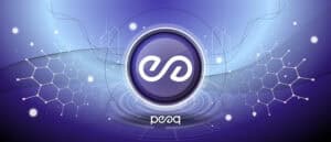 Peaq network coin symbol with crypto currency blue background design. Modern neon color banner, peaq logo or peaq icon. Cryptocurrency Blockchain technology, digital DePIN. Internet of things Vector.