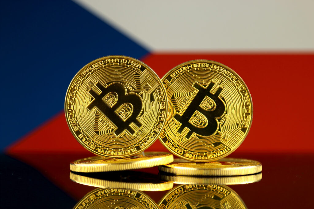 Physical version of Bitcoin and Czech Republic Flag