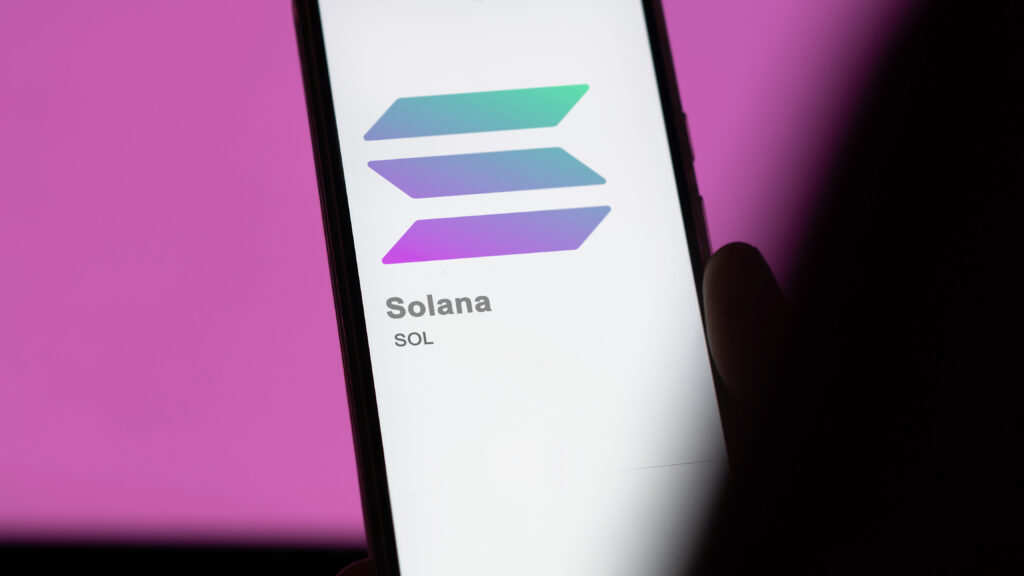 $SOL solana on the screen of an exchange. (SOL) solana price stocks, $SOL on a device.