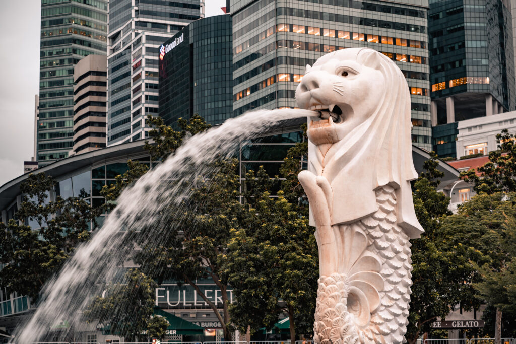 The Merlion fountain at Marina Bay.