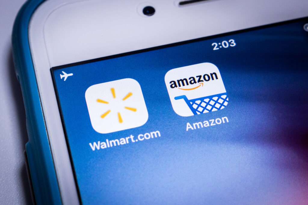 Walmart & Amazon, two big giants of US retail industry, on an iPhone.