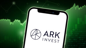Ark Invest stock market vector illustration, with iPhone splash screen.