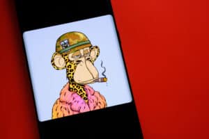 Bored Ape #6723 NFT seen on the smartphone screen. Snoop Dogg’s NFT.
