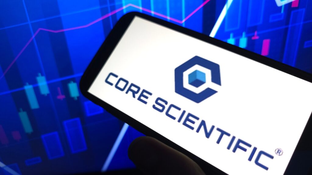 Core Scientific company logo displayed on mobile phone
