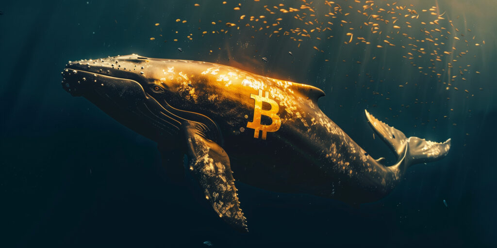 Crypto Whales manipulate the market and effect to the bitcoin and other cryptocurrencies golden whale and bitcoins in the sea