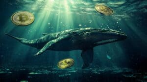 Future of Digital Currency Represented by Floating Bitcoin Coins
