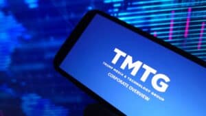 Trump Media and Technology Group company logo displayed on mobile phone