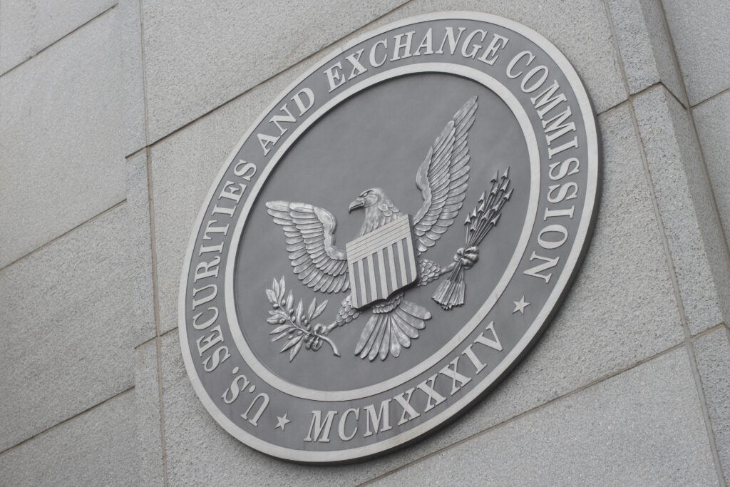 Closeup of the seal of the United States Securities and Exchange Commission (SEC) seen at its headquarters in Washington, DC.