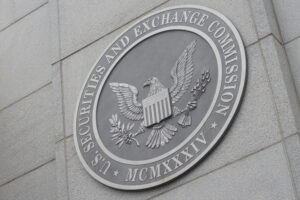 Closeup of the seal of the United States Securities and Exchange Commission (SEC) seen at its headquarters in Washington, DC.