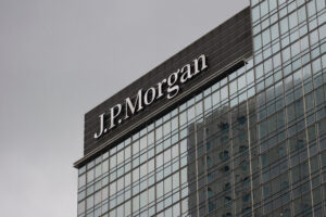 Morgan logo is seen at its Hong Kong office.