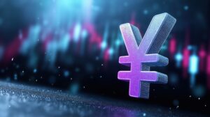 rendered yen symbol on a digital - looking background