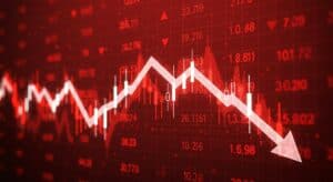 A digital illustration of a stock market crash or cryptocurrency crash.
