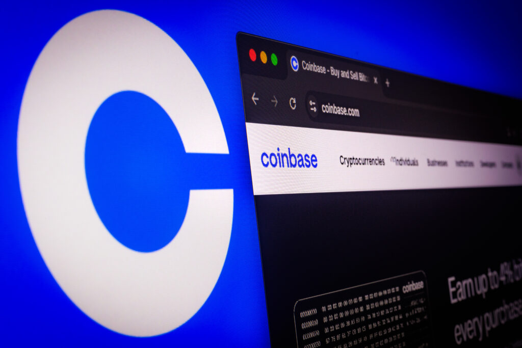 Close-Up of Coinbase Logo on Website