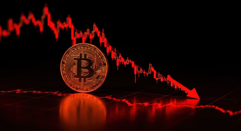 Digital currency decline, illustrative financial graph representing bitcoin value drop