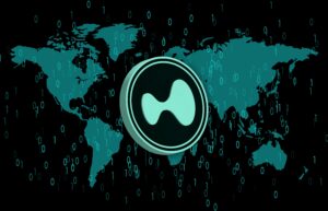Hyperliquid-hyper cryptocurrency illustrations on abstract background.