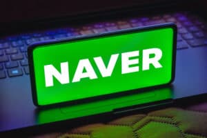 Naver logo is displayed on a smartphone screen