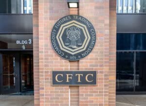Sign of The U.S. Commodity Futures Trading Commission (CFTC) at its headquarters in Washington, an agency of the US government.
