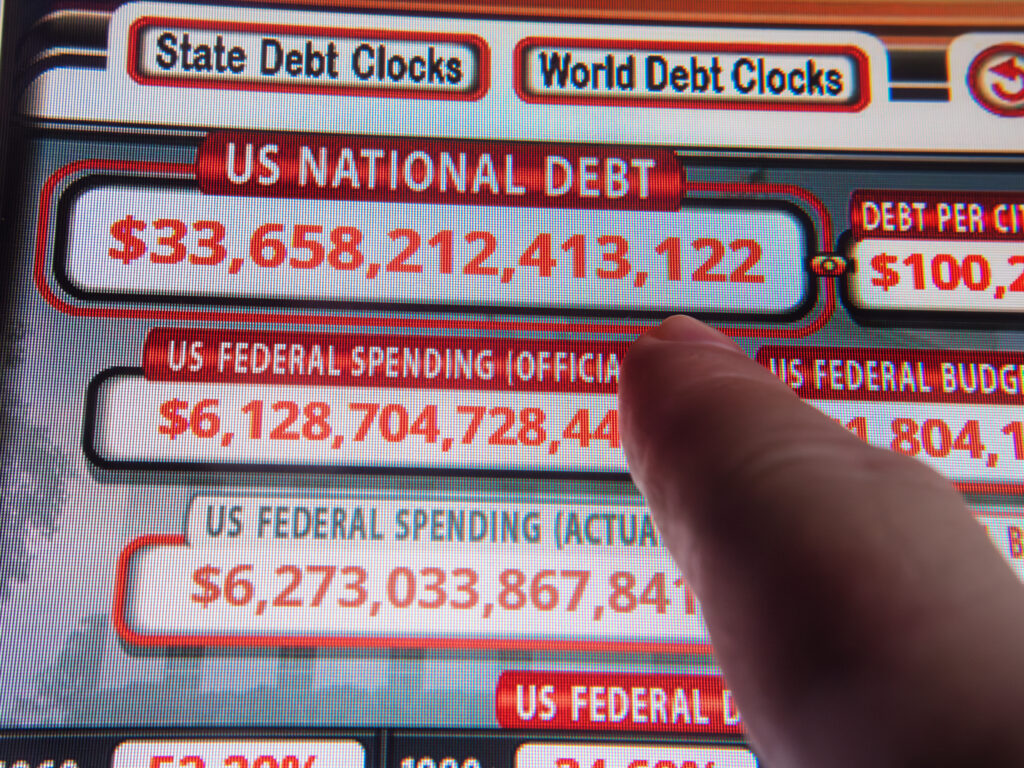 Unprecedented U.S. National Debt on State Debt Clocks Website. Source: VGV - stock.adobe.com