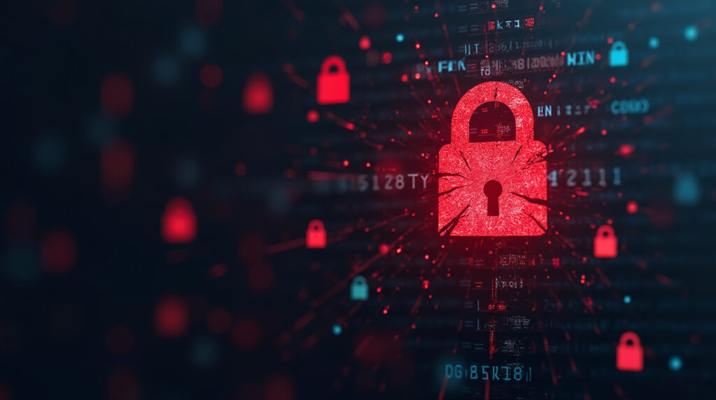 Hacker attack. Security breach, system hacked, internet cyber attack alert with red broken padlock, cybersecurity